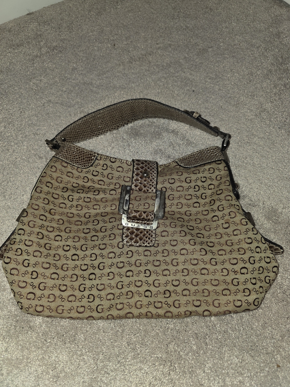 Vintage Guess Signature Monogram Brown Shoulder Bag